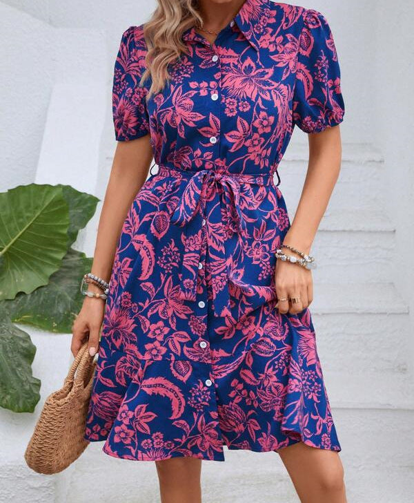 Floral Button-Up Greta  Summer Shirt Dress