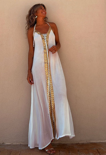 Elegant Lace-Up Halterneck Dress by Greta 
