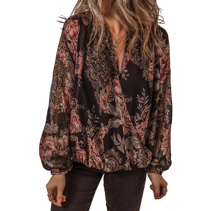 Floral Chiffon V-Neck Top Greta 