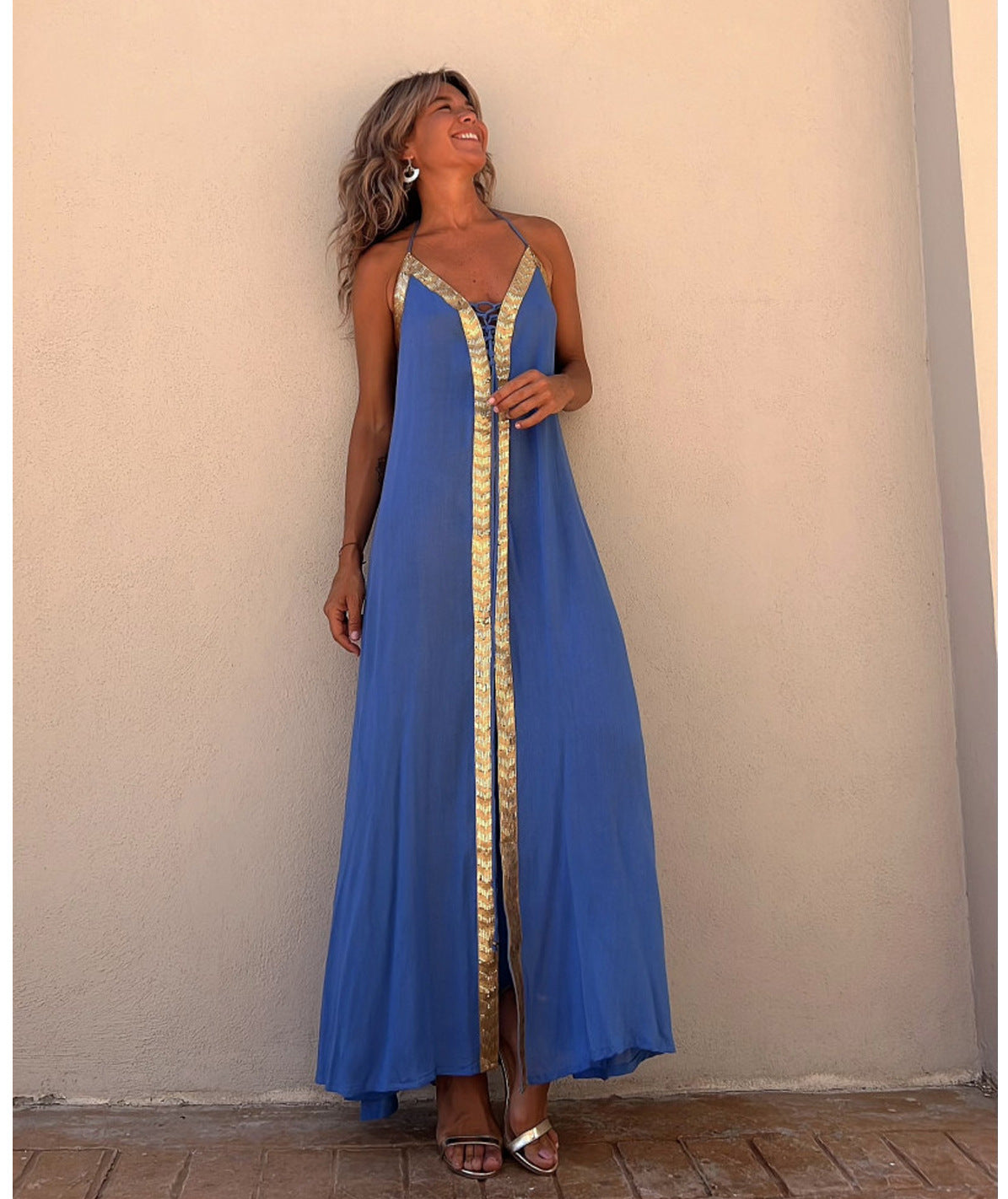 Elegant Lace-Up Halterneck Dress by Greta 