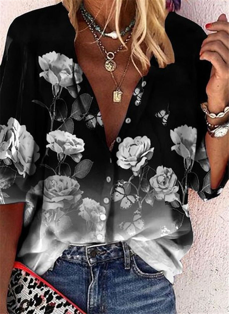 Floral Button-Up Greta  Short Sleeve Shirt