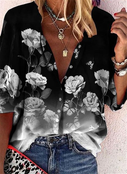 Floral Button-Up Greta  Short Sleeve Shirt