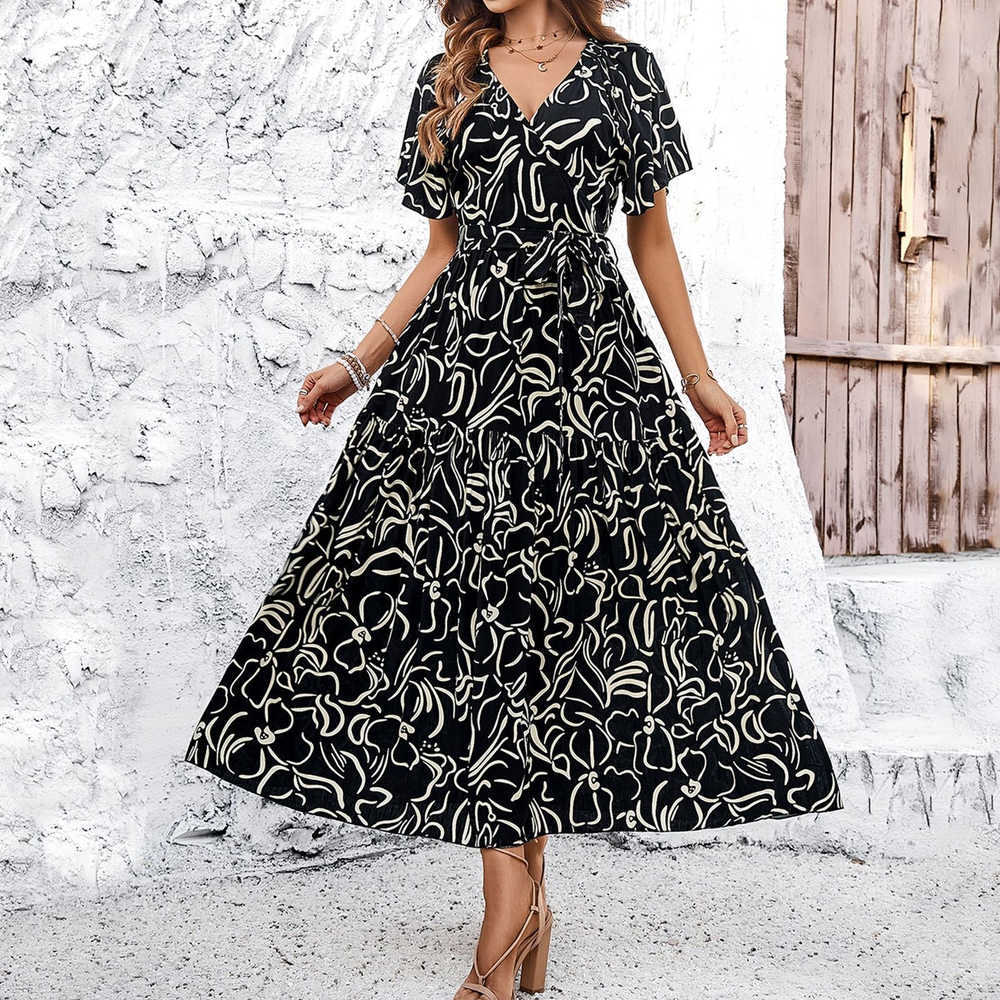 Floral Print Greta  Short Sleeve Midi Dress
