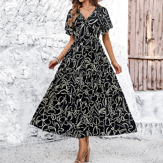 Floral Print Greta  Short Sleeve Midi Dress