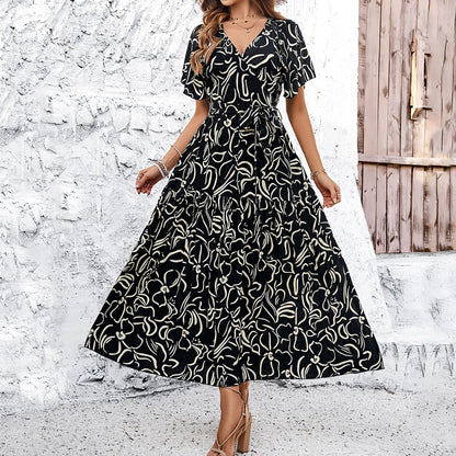 Floral Print Greta  Short Sleeve Midi Dress