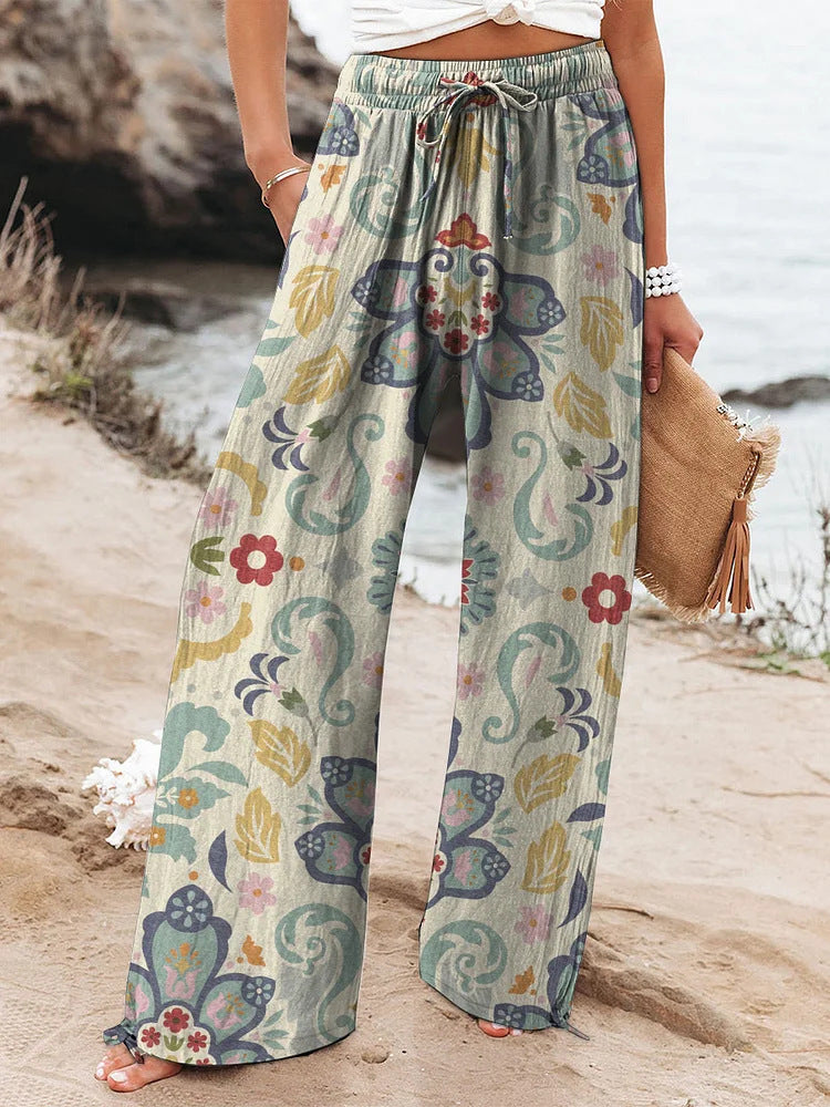 Boho Botanical Greta  Women's Wide-Leg Pants