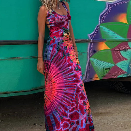 Vibrant Geometric Greta  Backless Maxi Dress