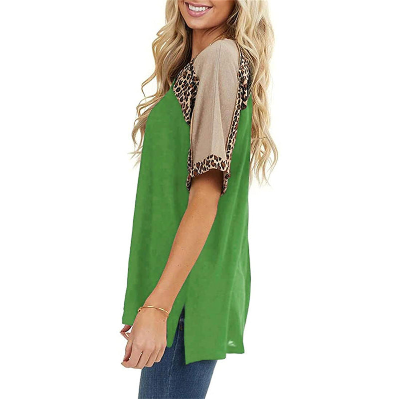 Leopard Splice Greta  Casual Short Sleeve Top