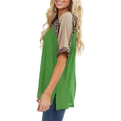 Leopard Splice Greta  Casual Short Sleeve Top