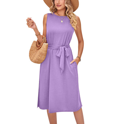 Chic Sleeveless Belted Midi Dress by Greta 