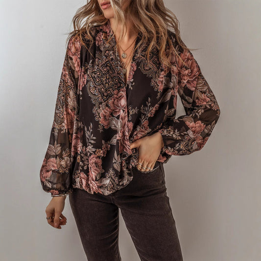 Floral Chiffon V-Neck Top Greta 