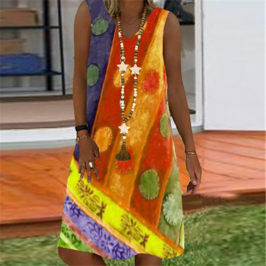 Vibrant Printed V-Neck Dress by Greta 