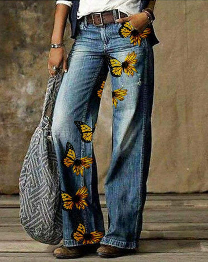 Artistic Floral Wide Leg Pants by Greta 