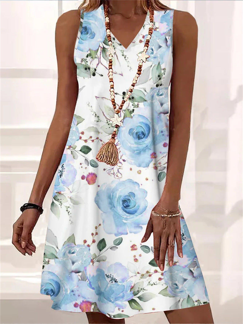 Floral V-Neck Sleeveless Dress by Greta 