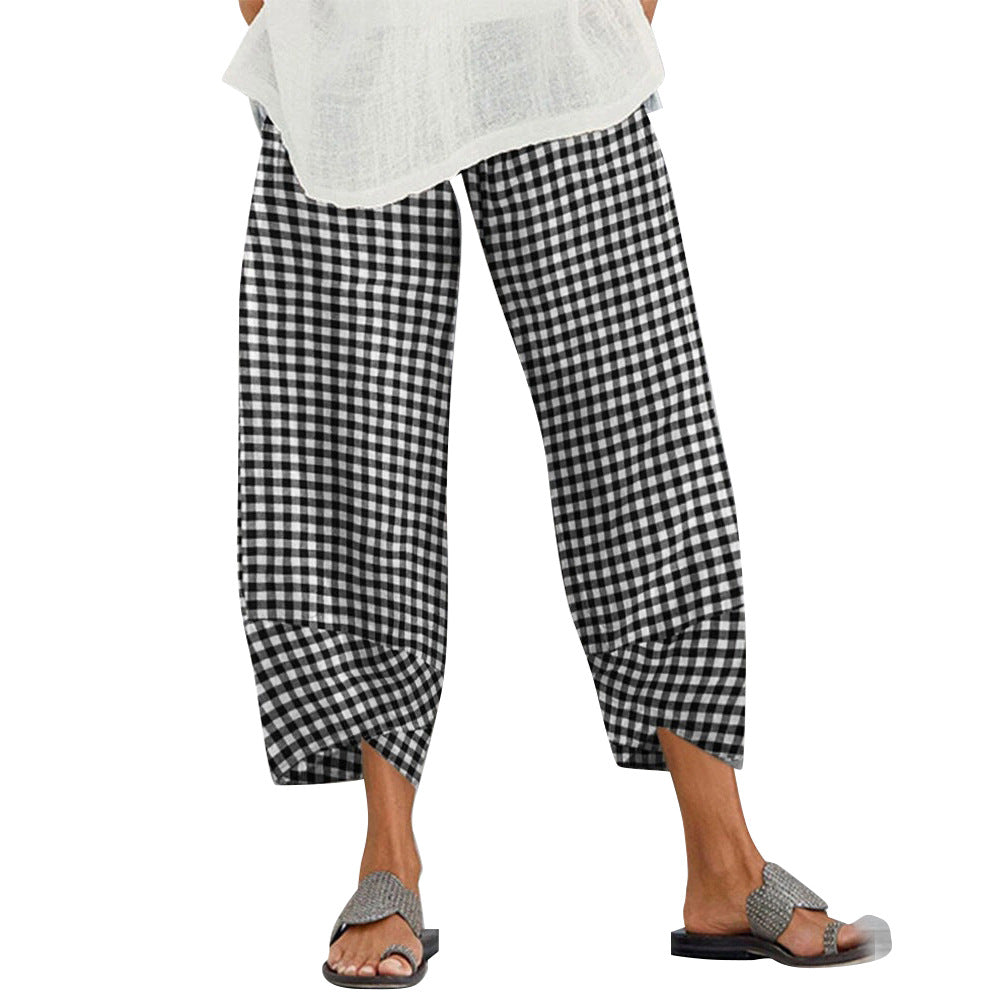 Versatile Checkered Cropped Pants by Greta 