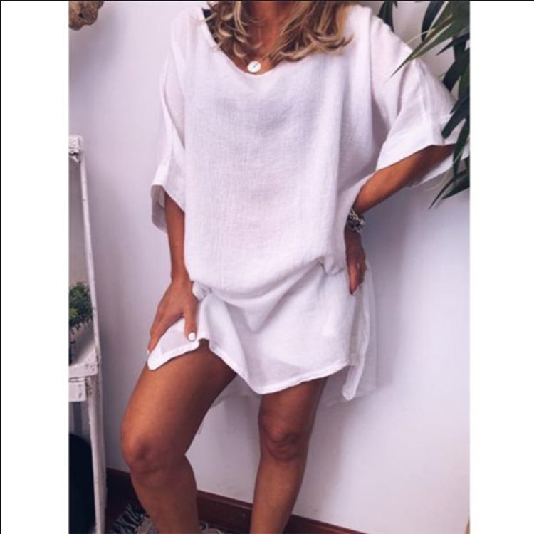 Casual Cotton Linen Split Dress by Greta 