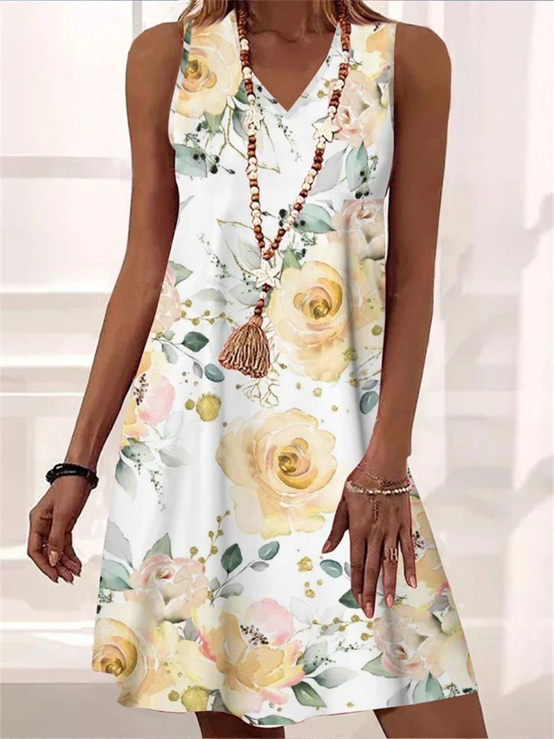 Floral V-Neck Sleeveless Dress by Greta 