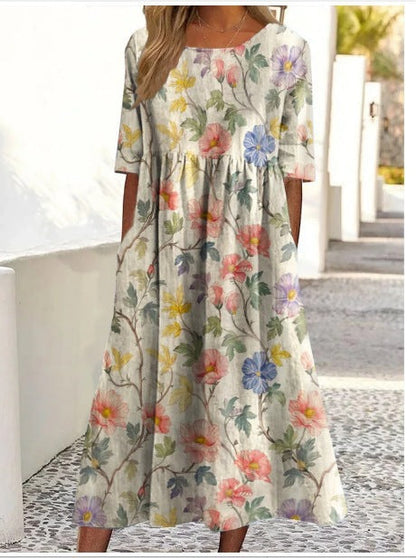 Floral Print Greta  Summer V-Neck Dress