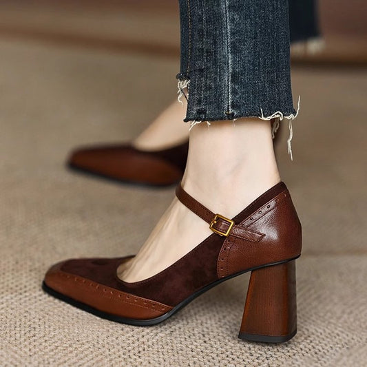 Elegant Greta  Square Toe Chunky Heels