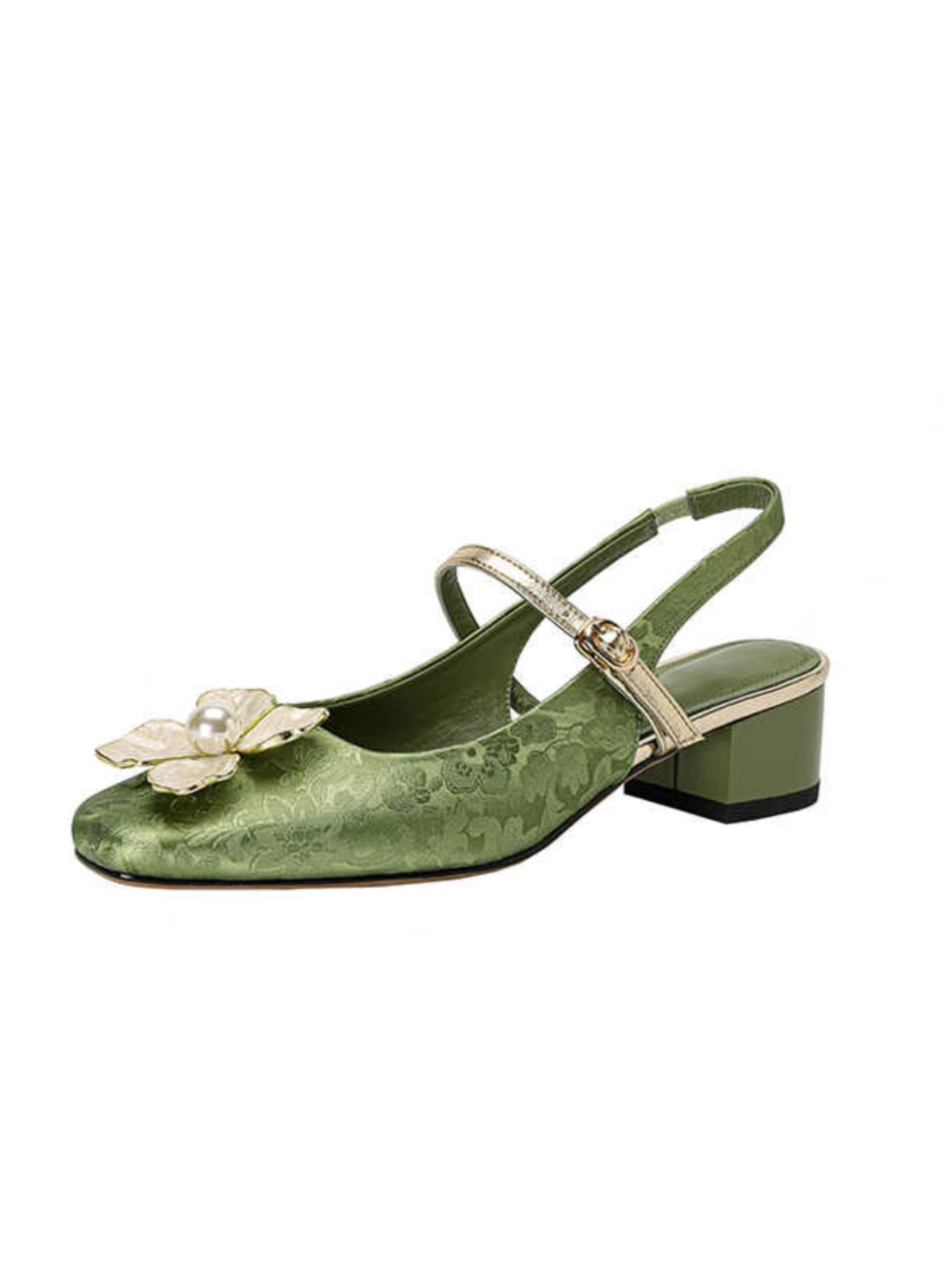 Vintage Floral Greta  Square Toe Heels