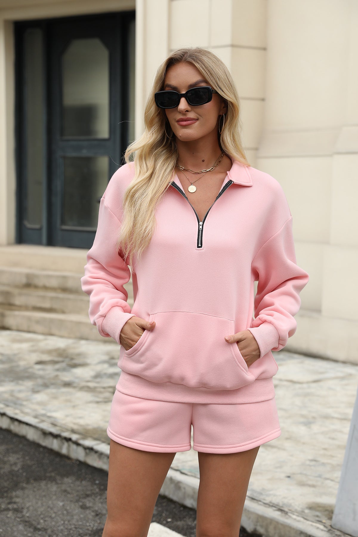 Trendy Zip Sweatshirt Set by Greta 