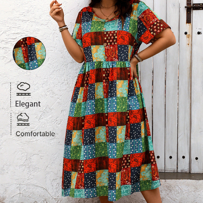 Vibrant Patchwork Greta  Summer Maxi Dress