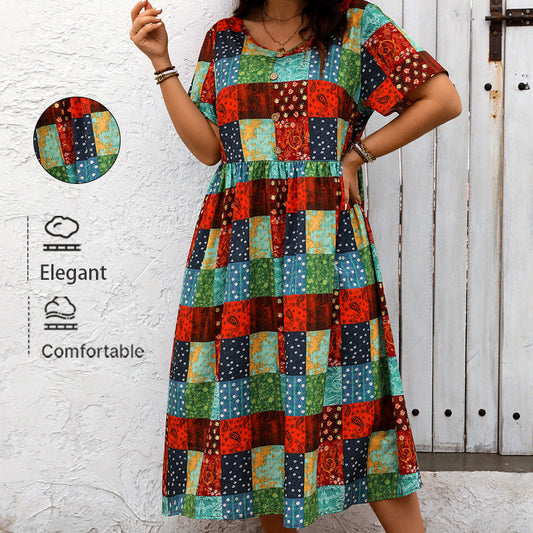 Vibrant Patchwork Greta  Summer Maxi Dress
