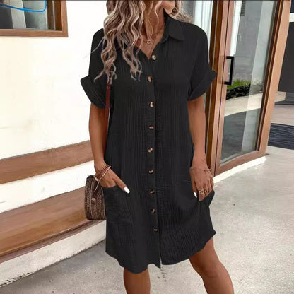Chic Short Sleeve Shirt Dress by Greta 