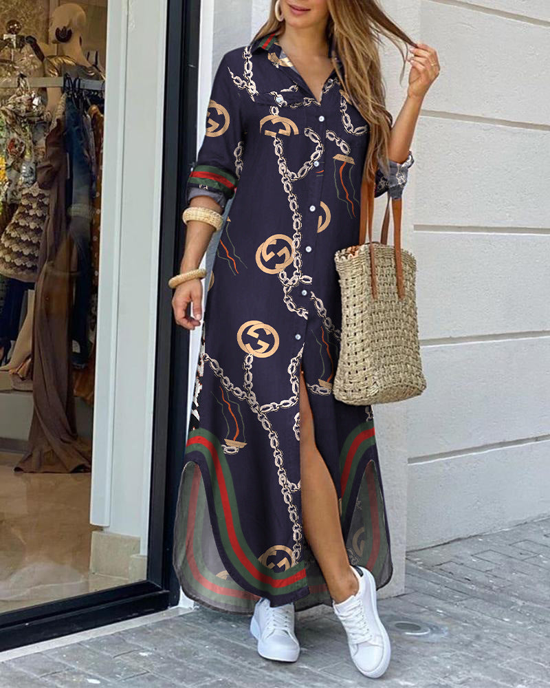 Chic Printed Greta  Long Shirt Dress