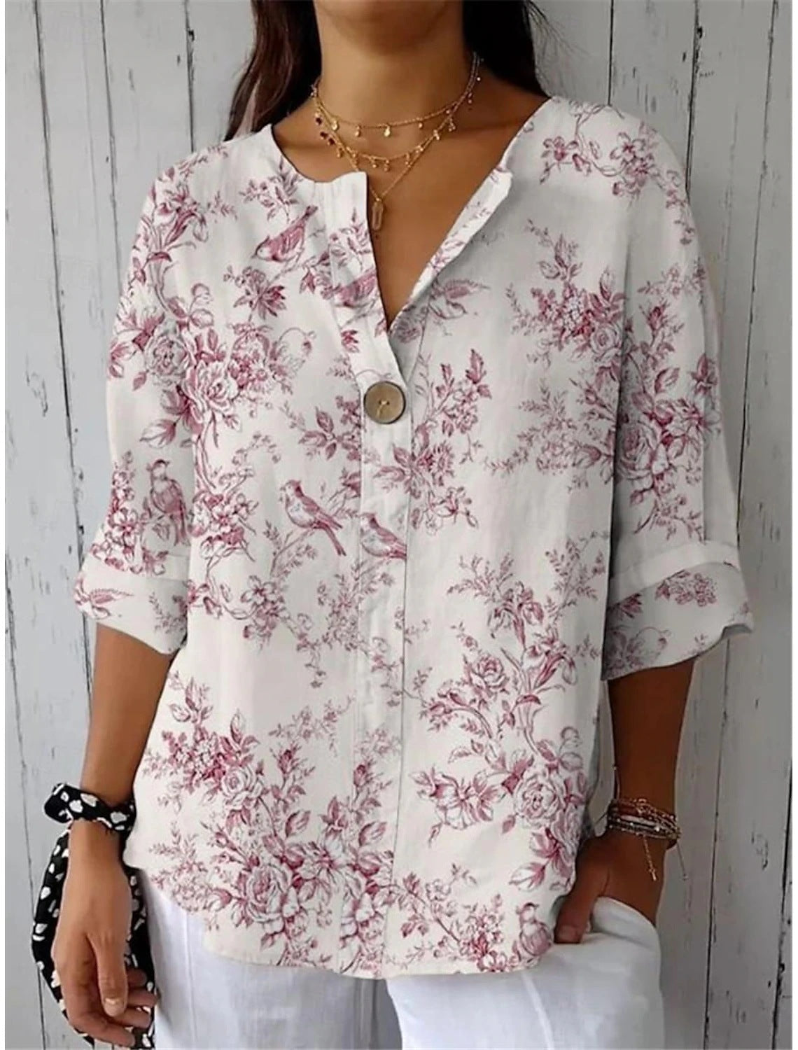Floral Print Greta  Button V-Neck Casual Top