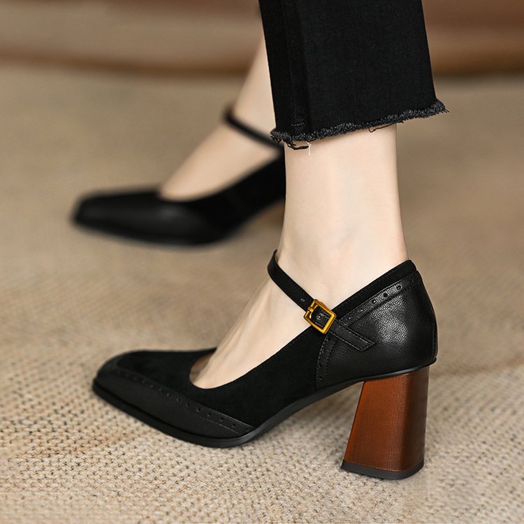 Elegant Greta  Square Toe Chunky Heels