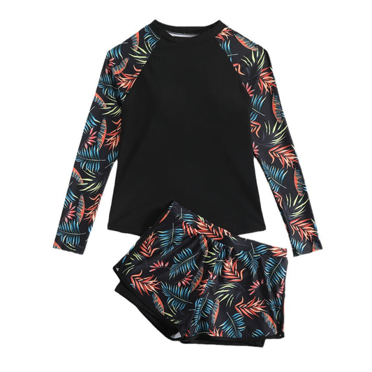 Leaf Print Greta  Long Sleeve Tankini Set