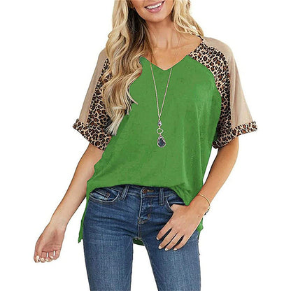 Leopard Splice Greta  Casual Short Sleeve Top