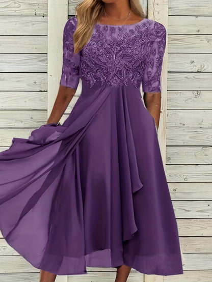 Elegant Greta  Lace Midi Evening Dress