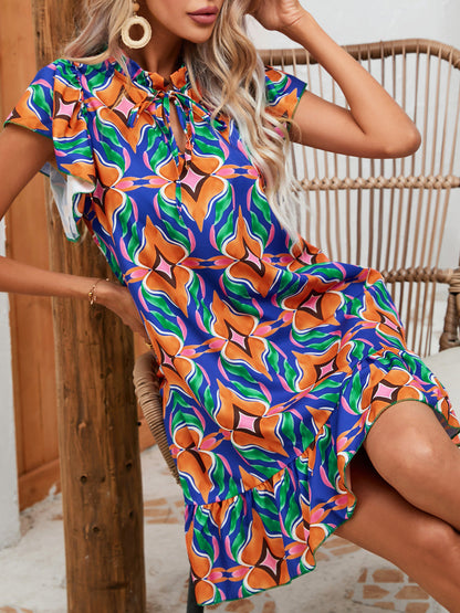 Vibrant Print Ruffle Dress by Greta 