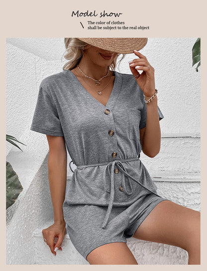 Chic Grey Greta  Lace-Up Casual Jumpsuit