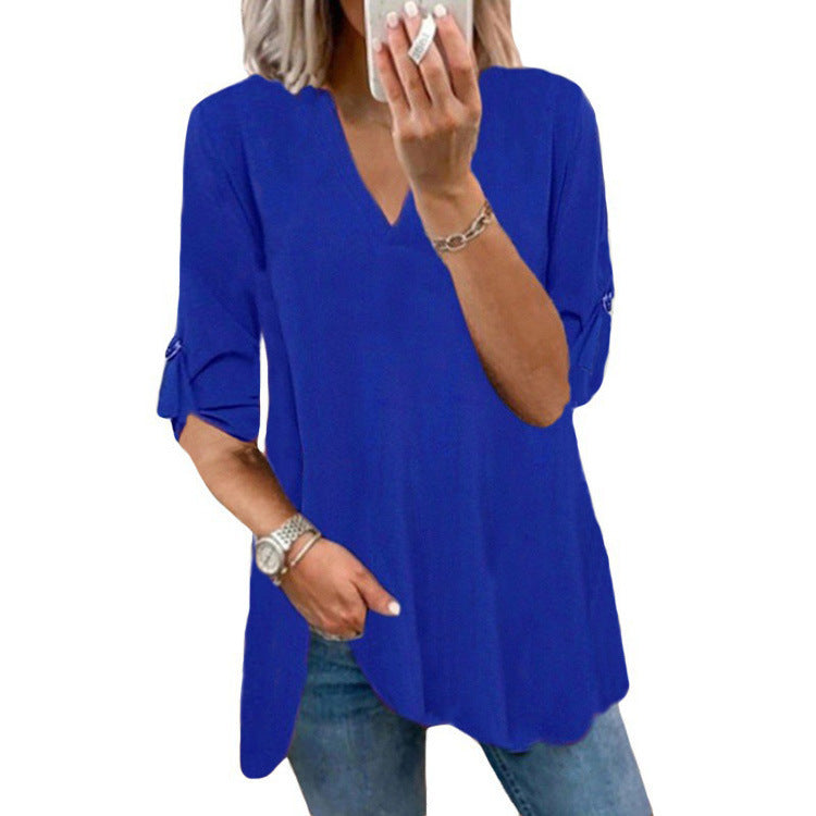 Chic V-Neck Loose Chiffon Top by Greta 