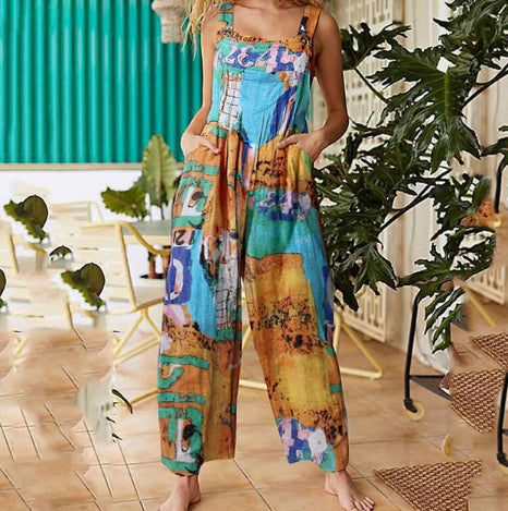 Floral Patchwork Greta  Suspender Jumpsuit