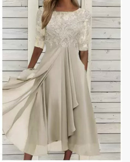 Elegant Greta  Lace Midi Evening Dress