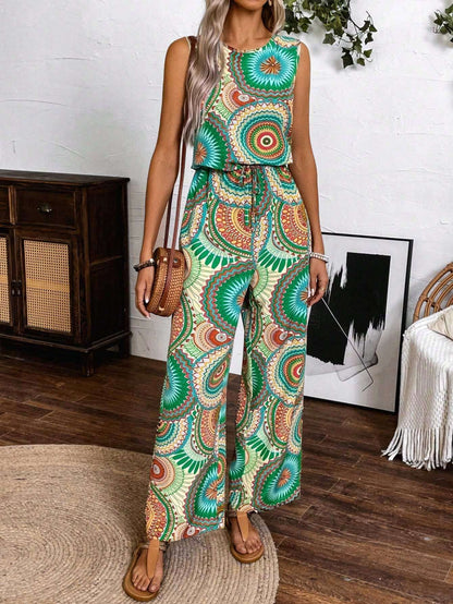 Boho Printed Greta  Sleeveless Jumpsuit