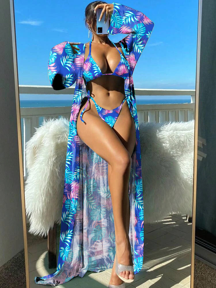 Vibrant Floral Greta  Long Sleeve Bikini Set