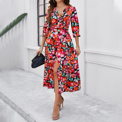 Chic Floral Greta  Vacation Midi Dress
