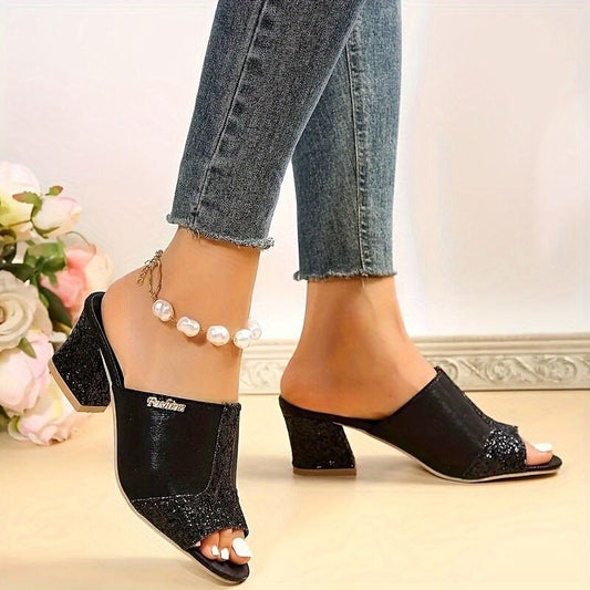 Sparkling Chunky Heel Greta  Plus Sandals