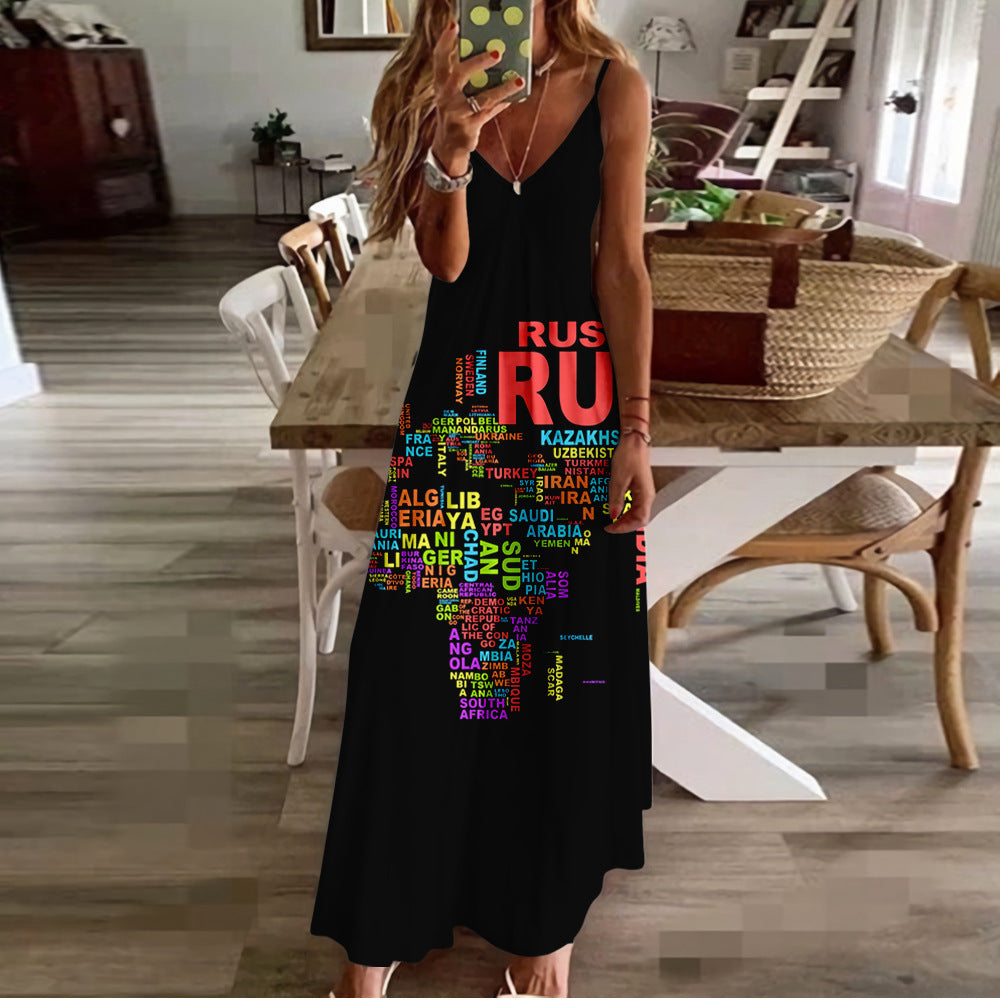 Chic Map Print Greta  High Waist Maxi Dress