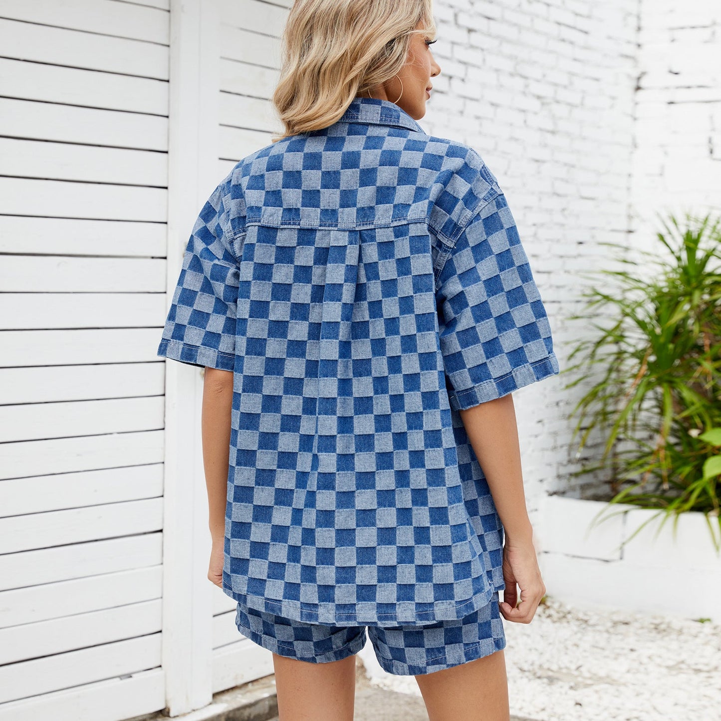 Trendy Greta  Geometric Denim Short Set