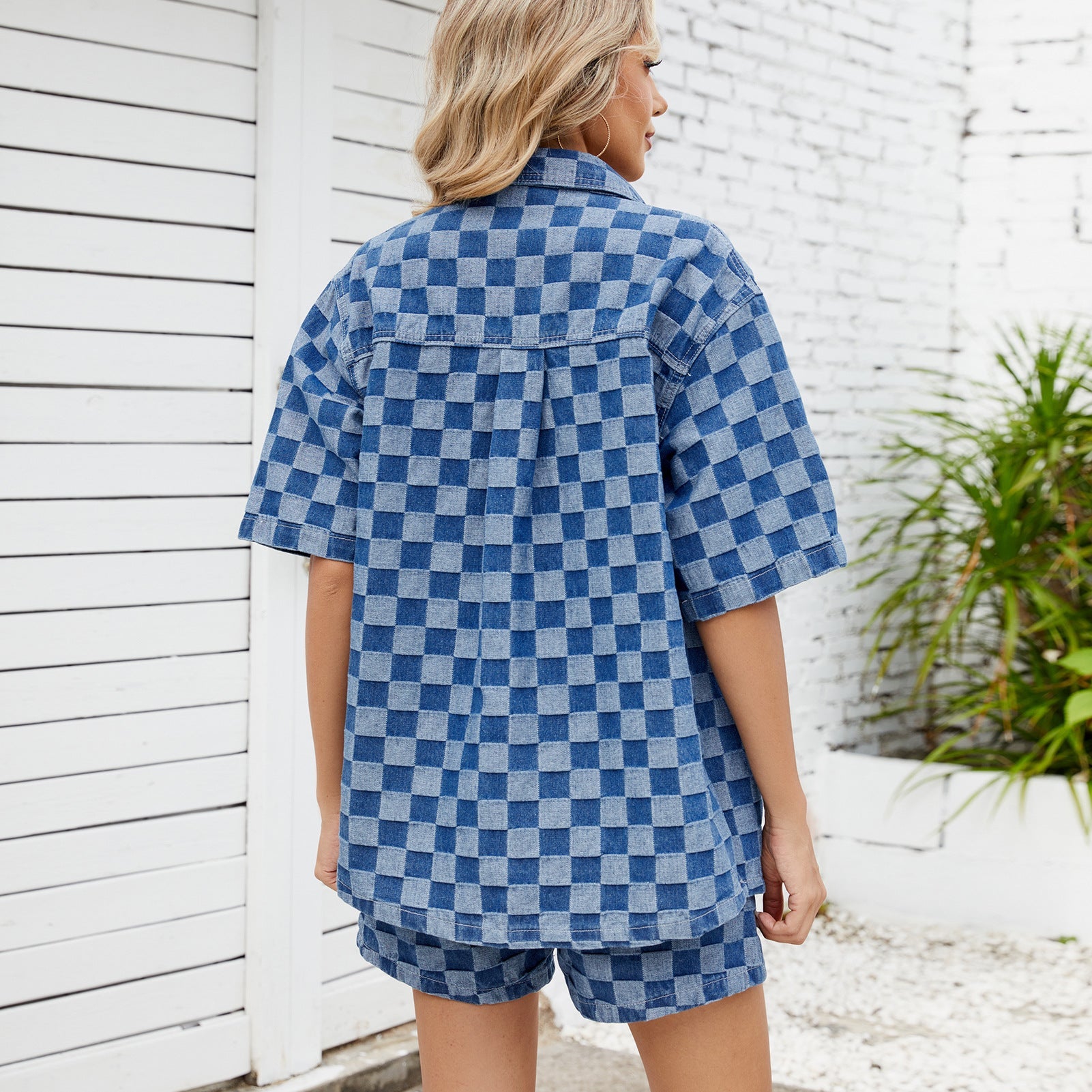 Trendy Greta  Geometric Denim Short Set