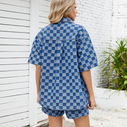Trendy Greta  Geometric Denim Short Set