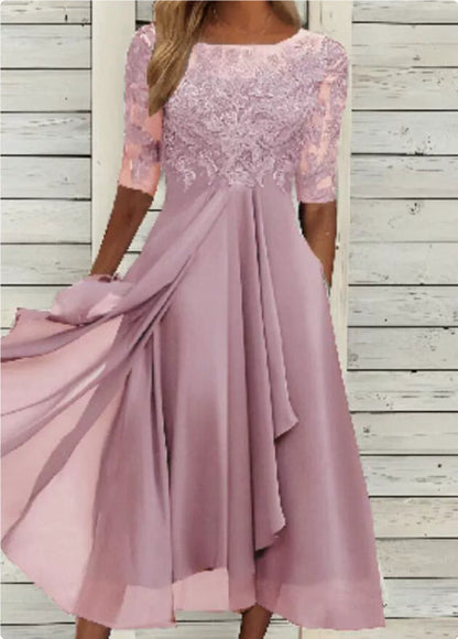 Elegant Greta  Lace Midi Evening Dress