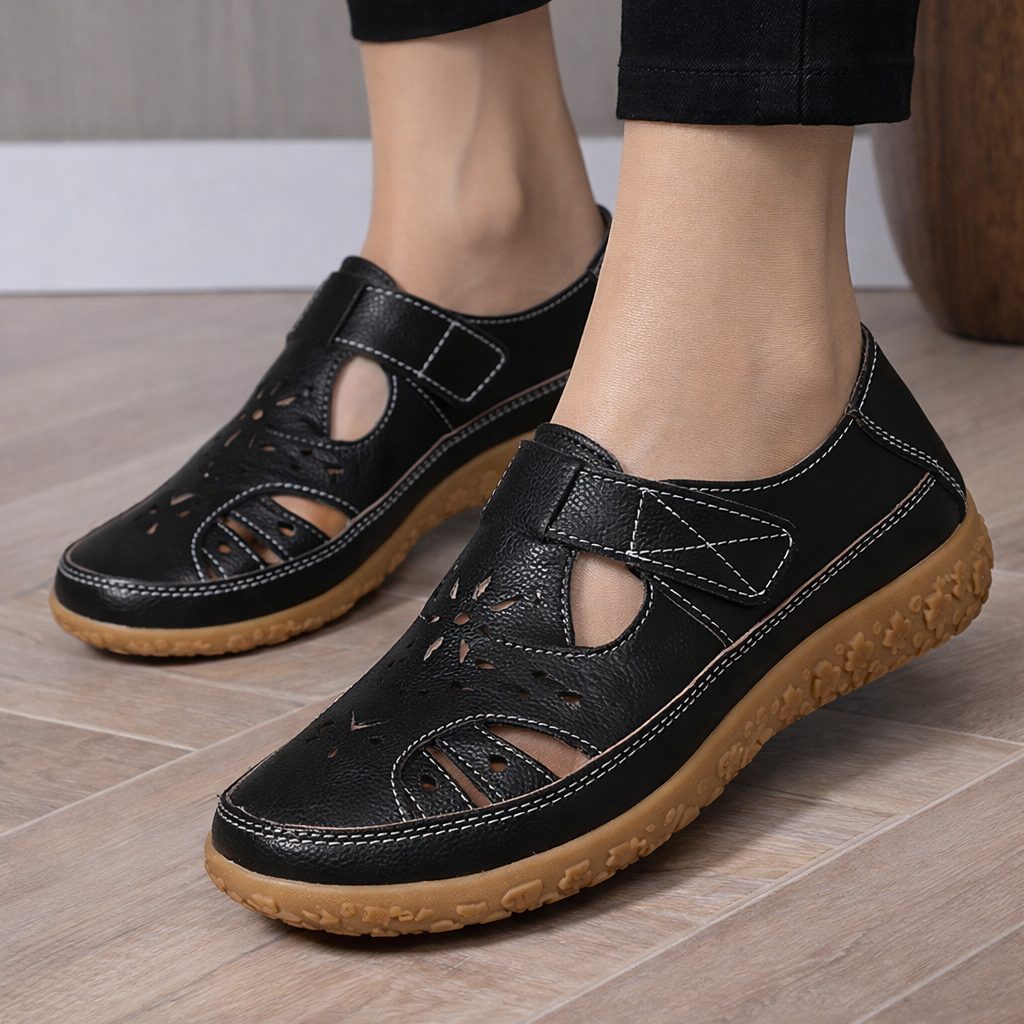 Hollowed Comfort Flat Sandals by Greta 