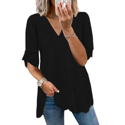 Chic V-Neck Loose Chiffon Top by Greta 